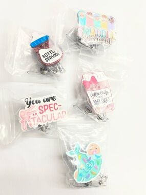 Cute Nursery Badge Reel Set - Pastel Pink, Blue, Teal, White